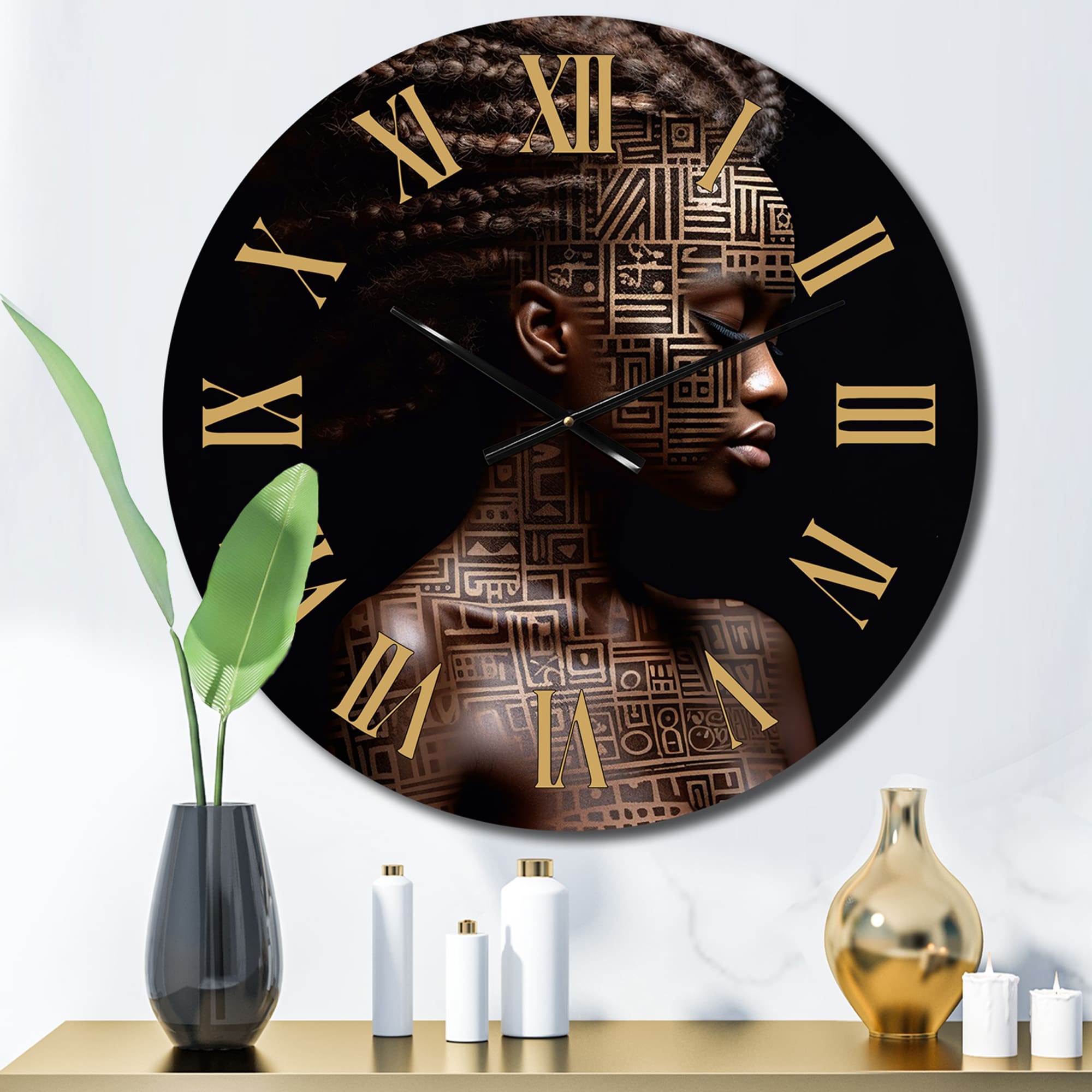 Designart "Portrait Of Exquisite African Beauty" African American Woman Oversized Wall Clock