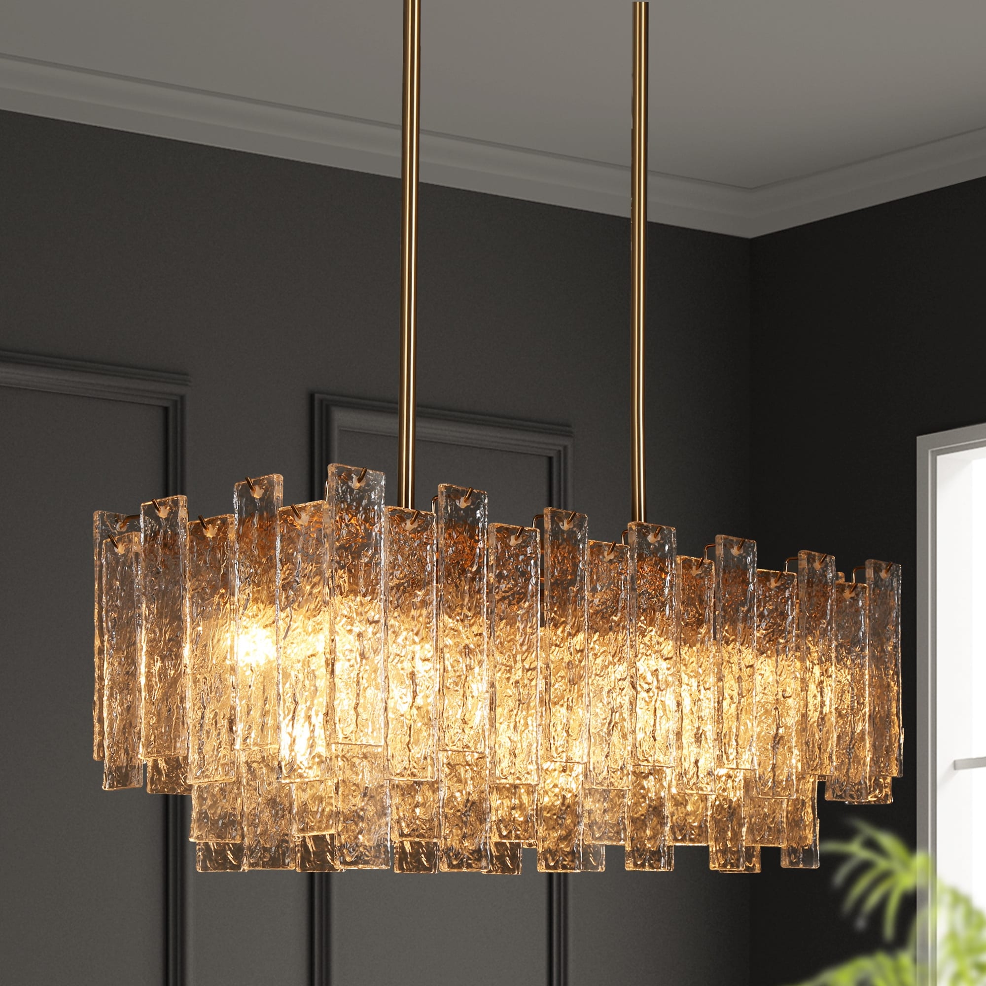 Elver Modern Luxury Gold 7-Light Chandelier Textured Glass Kitchen Island Light - W31" x H12"