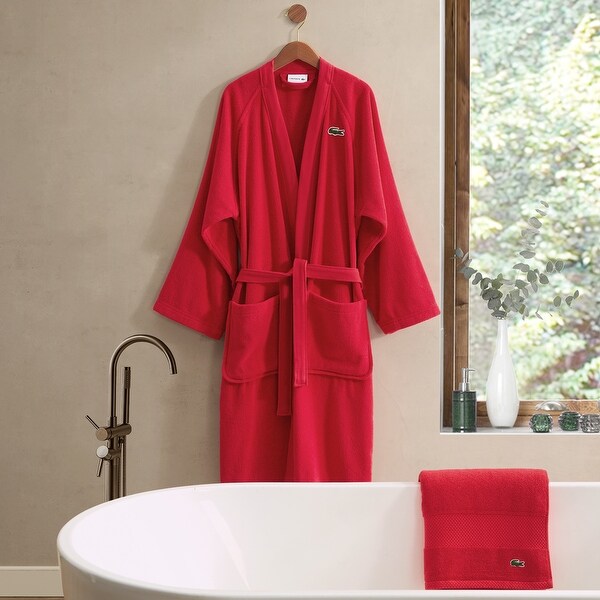 Lacoste Classic Pique Cotton Bath Robe Above the Knee, One Size