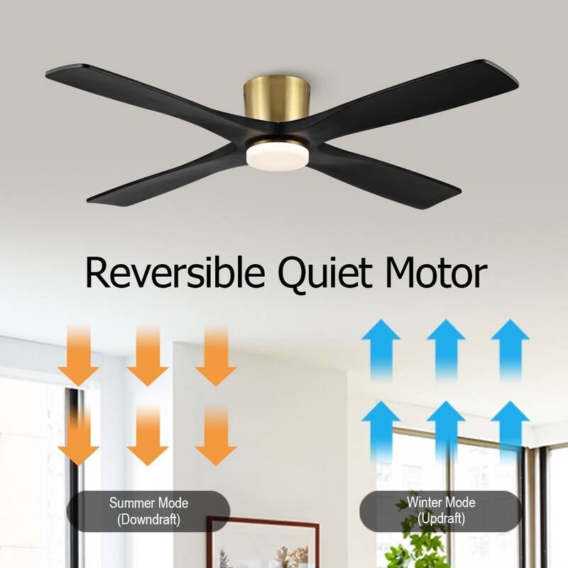WINGBO 60" Flush Mount DC Ceiling Fan with Lights, 4 Reversible Blades, Hugger Low Profile Indoor Ceiling Fan