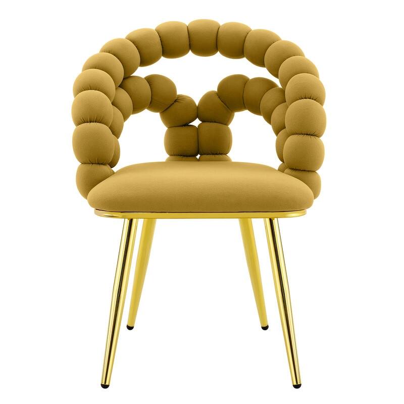 Luxe Gold-Leg Velvet Dining Chair - Modern Bubble Bead Accent Chair for Kitchen & Dining Room