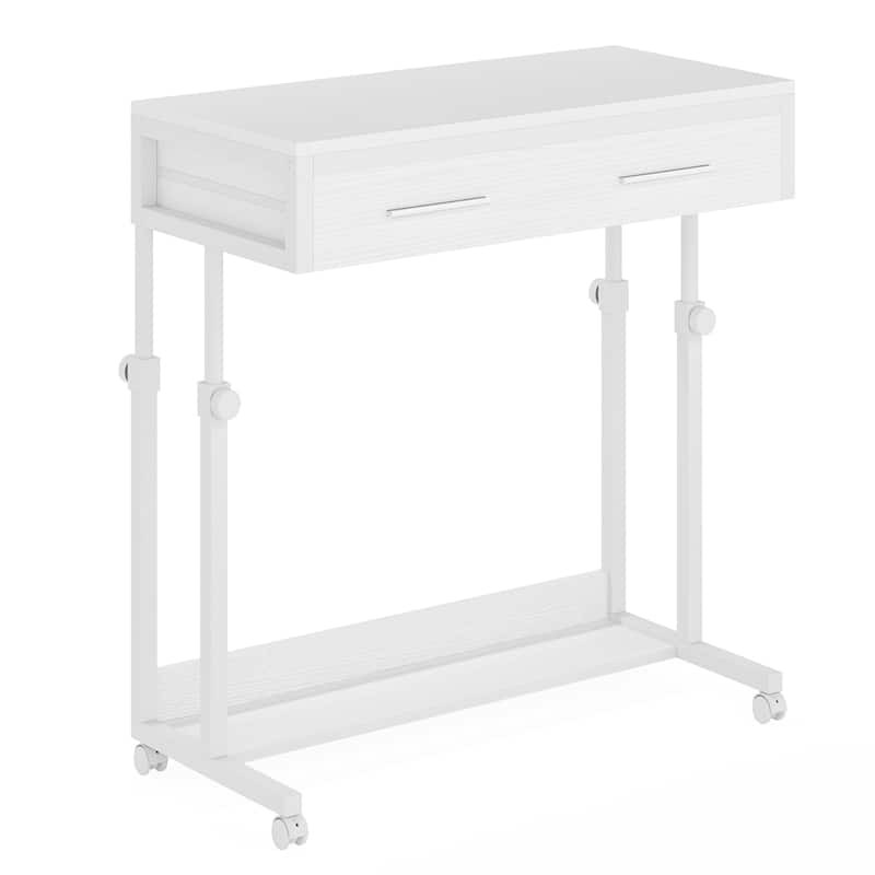 Adjustable C Table Portable Desk with Drawers and Wheels, Mobile Couch Desk