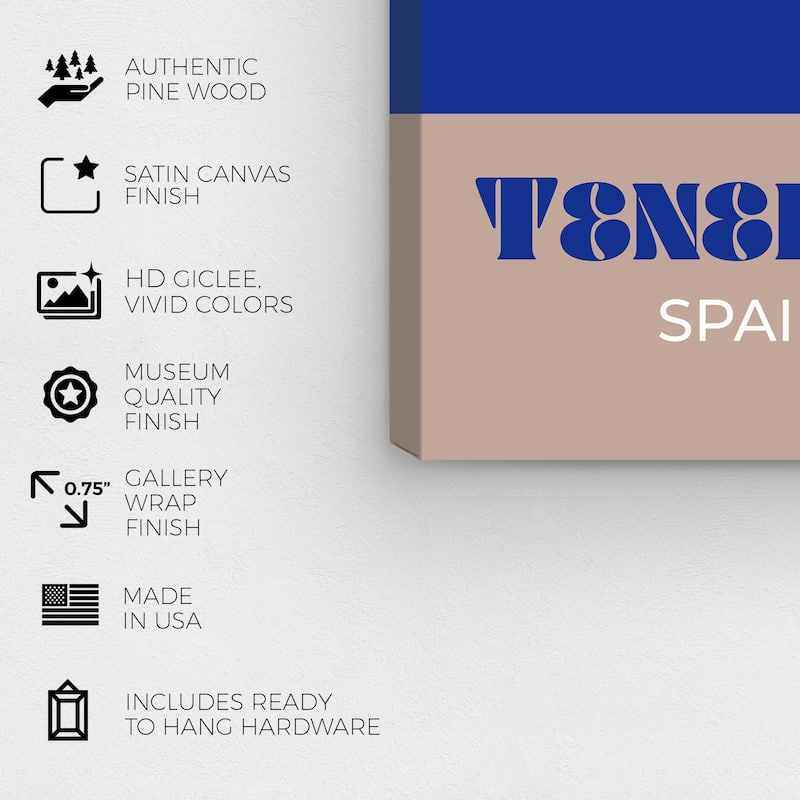 Wynwood Studio Canvas World and Countries Travel to Tenerife Blue and Taupe Modern & Contemporary Wall Art Canvas Print
