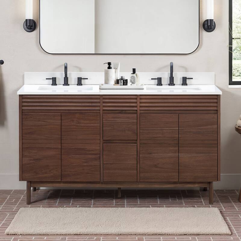 Avanity Carina Bathroom Vanity in Coffee Teak with White Engineered Stone Top - 61" Double Sink
