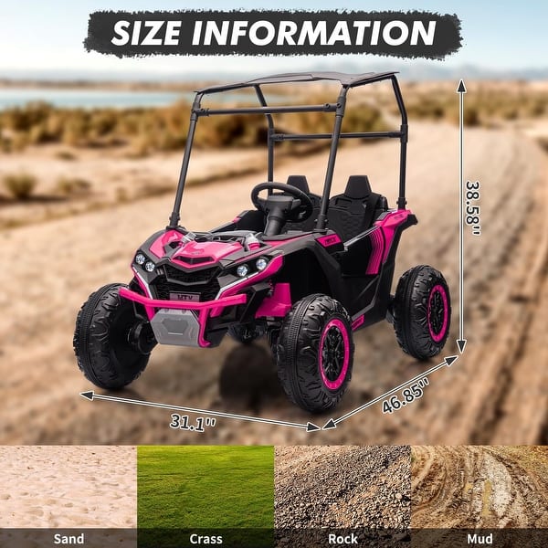 dimension image slide 2 of 3, 24V 2 Seater Kids Ride On Utv, 4WD Electric Truck with Sun Shade