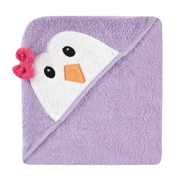 slide 1 of 1, Luvable Friends Baby Girl Cotton Animal Face Hooded Towel, Purple Penguin, One Size - Purple Penguin - One Size One Size - Purple Penguin