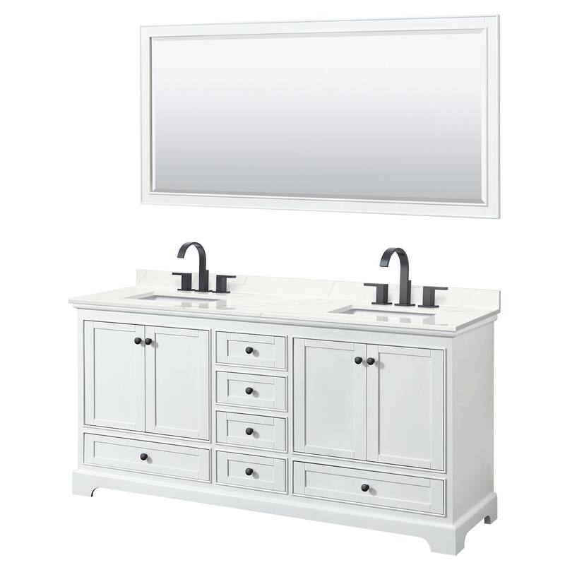 Wyndham Collection WCS202072D-QTZ-US3M70 Deborah 72" Free Standing - White / Giotto Quartz Top / Matte Black Hardware