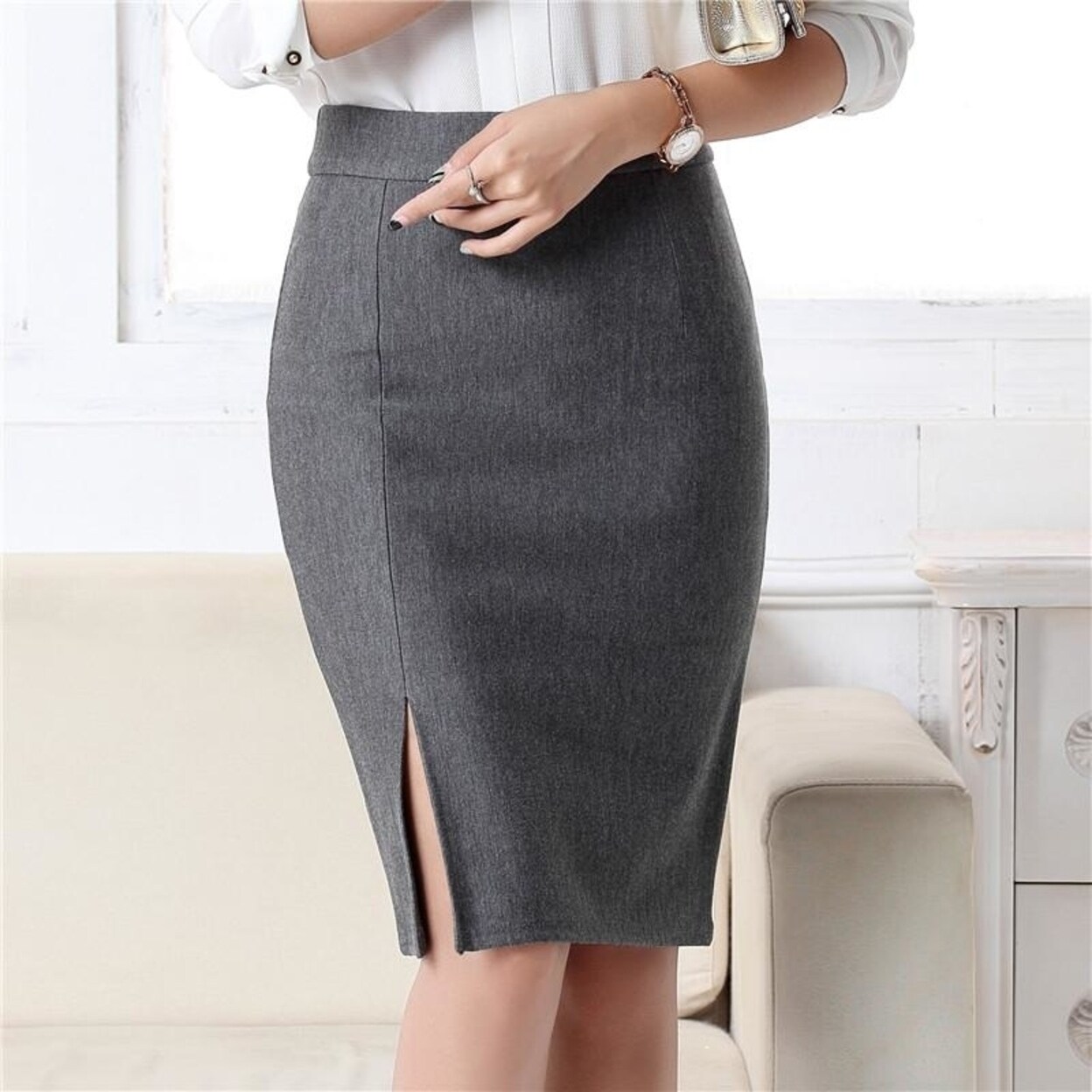 Shop Women Office Formal Pencil Skirt Autumn Winter Elegant Slim