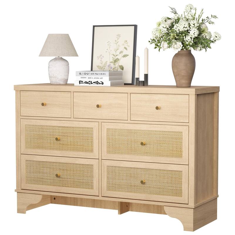 Dresser for Bedroom with 7 Drawers, 7 Drawers Double Dresser, 47.3'' Wide Wood Chest of Drawers with Wood Drawer