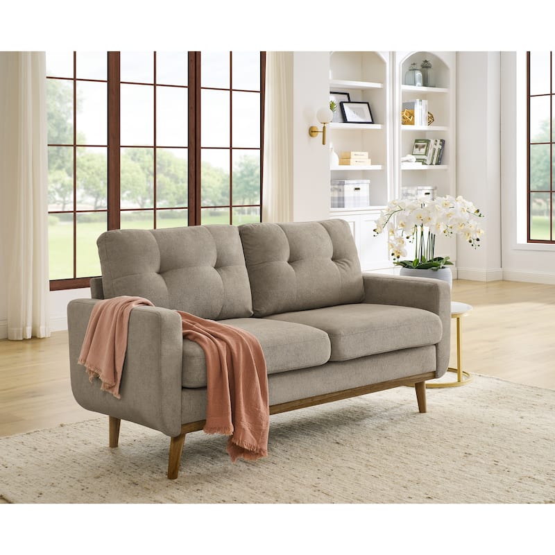 67.7" Mid-Century Tufted Loveseat with Wood Legs - 29.5" D x 67.7" W x 34.6" H