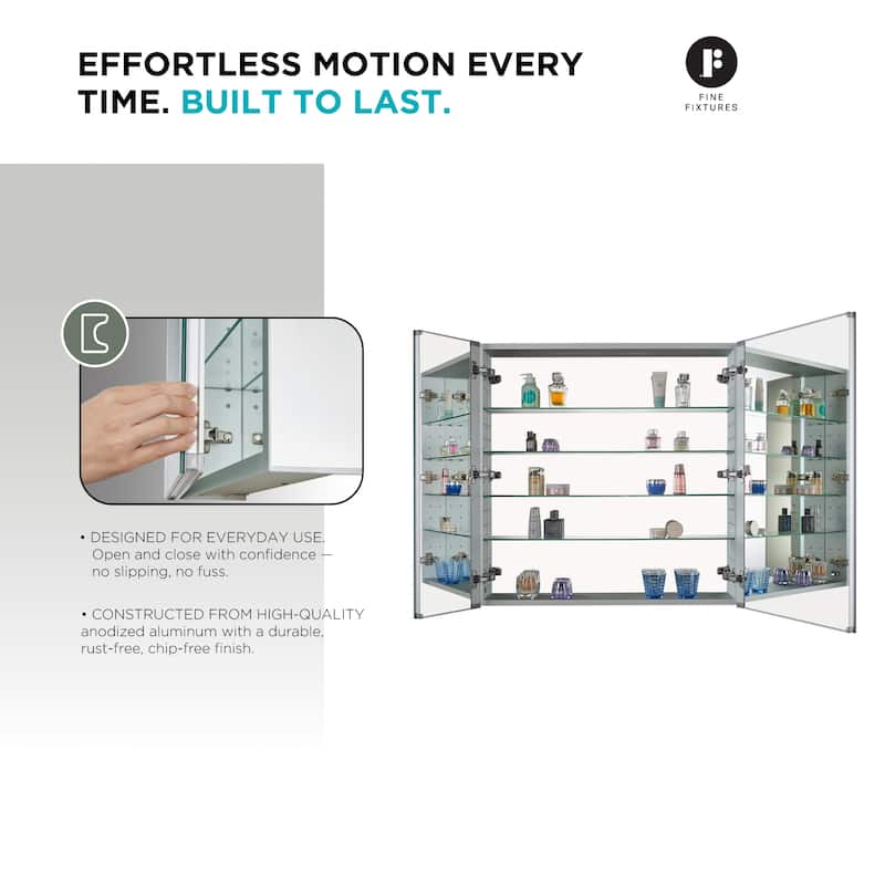 Bathroom Medicine Cabinet, Aluminum, Recessed/Surface Mount, Right/Left Hinged, Mirrored Interior