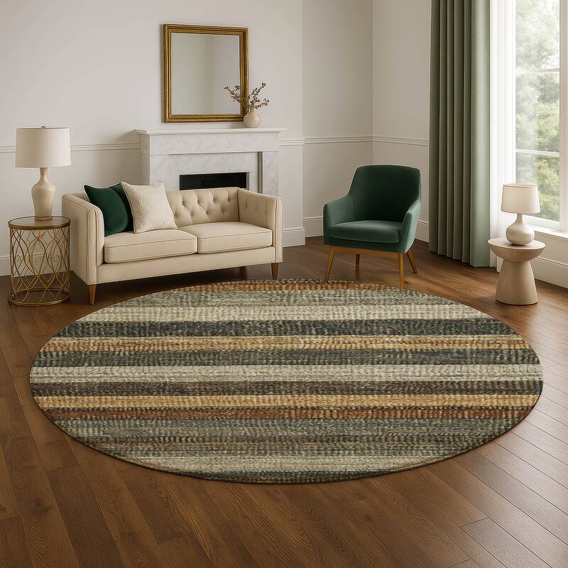 Premium Washable Super Soft Ombre Stripes Mayfield Rug - Khaki - 8' x 8'