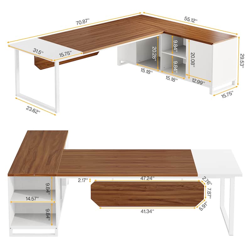 70.8-Inch Executive Desk with 55-Inch File Cabinet, Large L Shaped Computer Desk with Storage Cabinet and Shelves