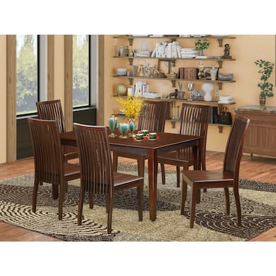 HomeStock 7-Piece Mahogany Finish Solid Wood Top Dining Table with 6 Chairs with Lattice Back