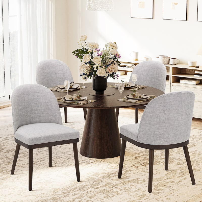Upholstered Fabric Dining Chairs with Curved Backrest - Set of 4 - LightGrey