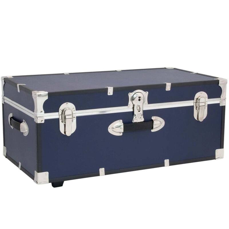 HomeStock Lockable Under Bed Storage Trunk - Heavy Duty Portable Footlocker for College Dorms & Camps with Secure Latch Closure - Misty Blue - 30 in.