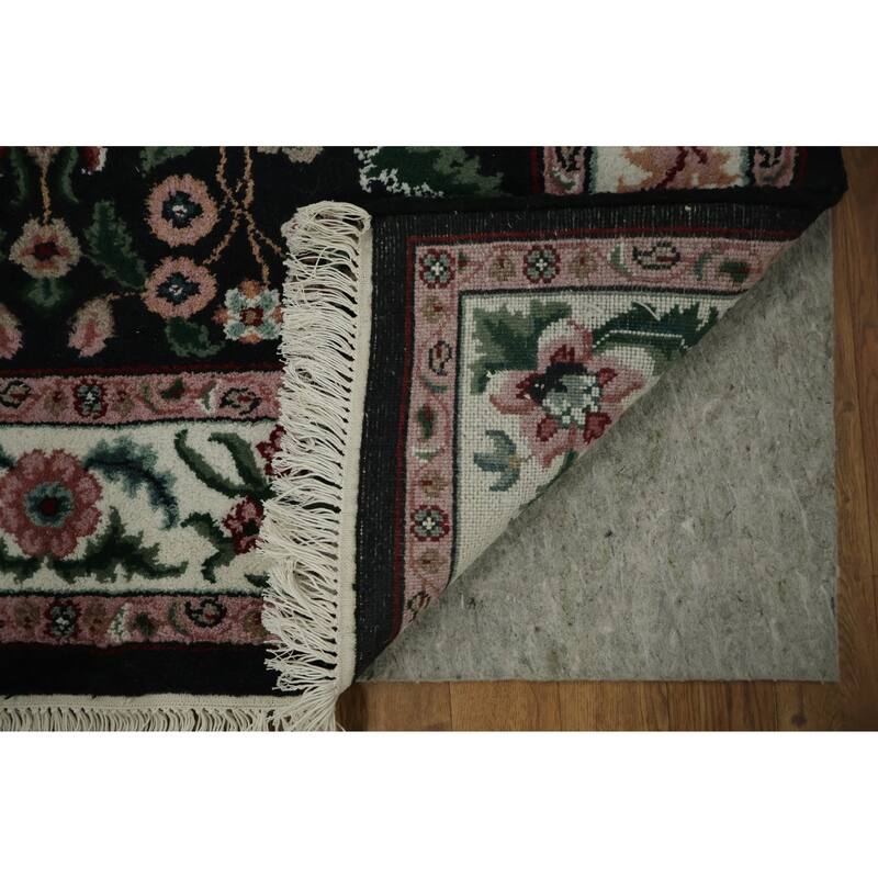 Hand Knotted Oriental 100% Wool Carpet Traditional All-Over Black Agra Area Rug - 6' 1'' X 4' 0''