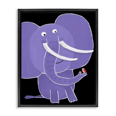 Stupell Elephant & Bird on Black Framed Floater Canvas Wall Art Design By Carla Daly