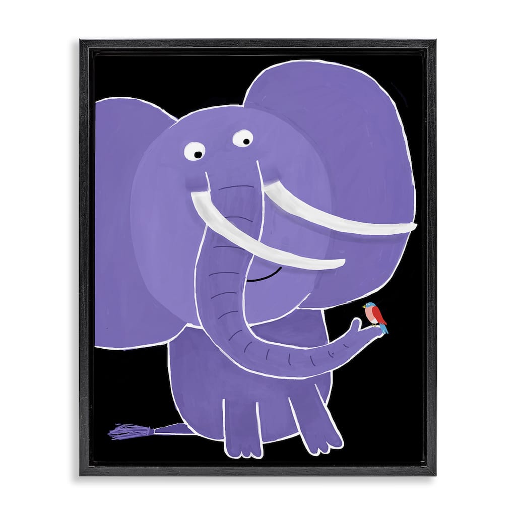Stupell Elephant & Bird on Black Framed Floater Canvas Wall Art Design By Carla Daly