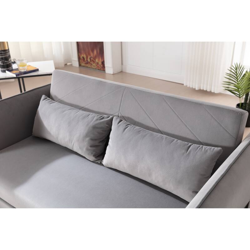 3 in 1 Convertible Sleeper Futon Sofa Bed, 55" Loveseat Lounge Couches with 2 Pillows, USB Ports & Side Pockets
