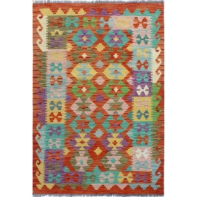 Flatweave Melda Red/Turquoise Rug - 3'2" x 4'10"
