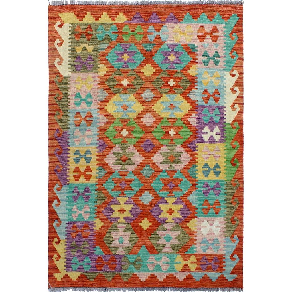 Flatweave Melda Red/Turquoise Rug - 3'2" x 4'10"