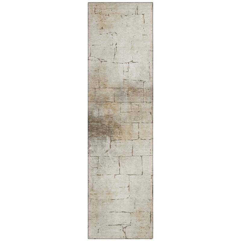 Machine Washable Indoor/Outdoor Vintage Bricks Chantille Rug