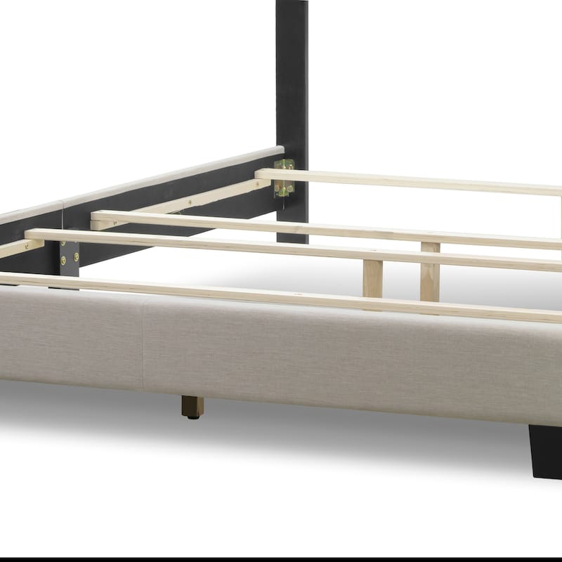 Arin Beige Fabric Queen Bed with Button Tufting and Black Nail Head