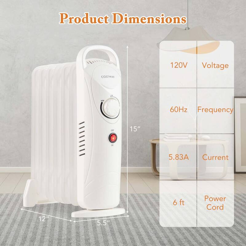 Costway 700W Portable Oil Heater with Adjustable Thermostat & 120 - See Details