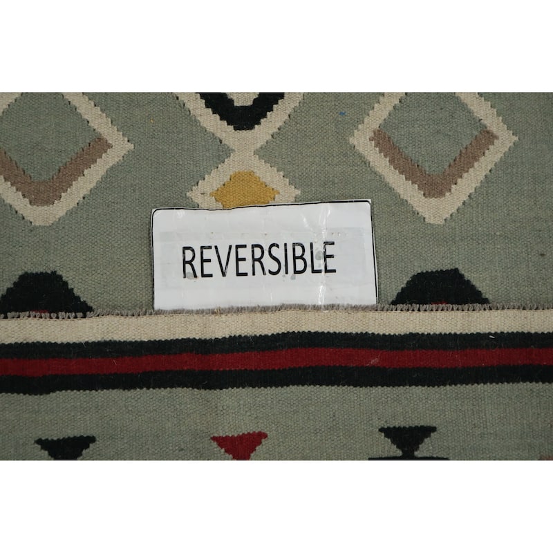 Hand Woven Oriental 100% Wool Carpet Southwestern Tribal Green Kilim Area Rug - 8' 1'' X 5' 2''