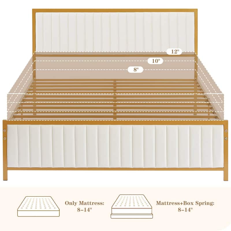 Javlergo Bed Frames with Upholstered Tufted Headboard and Footboard, Heavy Duty Steel Slats Platform, No Box Spring Needed