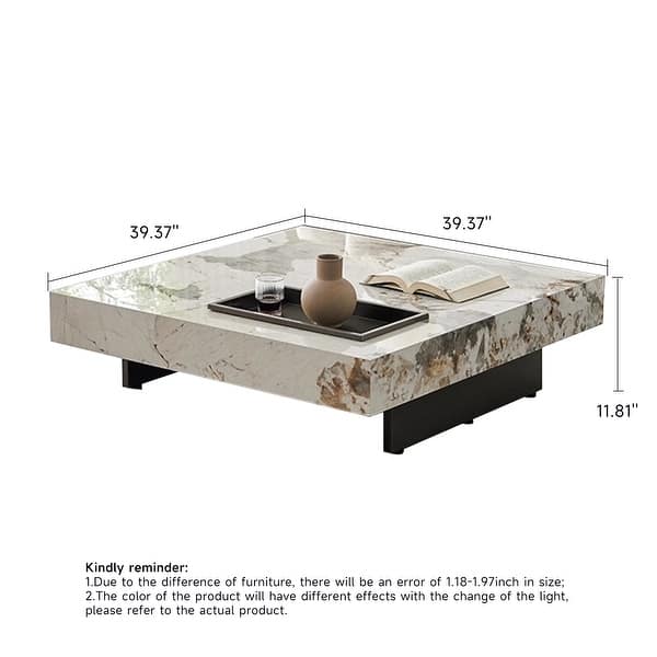 dimension image slide 3 of 4, JASIWAY Light Luxury Sintered Stone Square Coffee Table