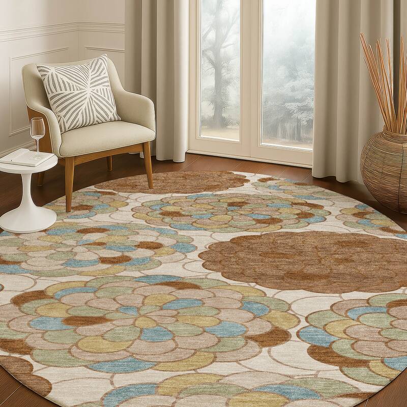 Machine Washable Indoor/ Outdoor Mosaic Cluster Chantille Rug