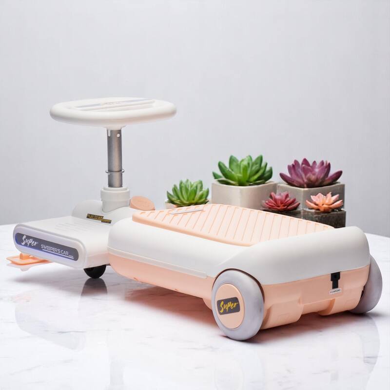 12V Electric Ride-On Cleaning Car for Kids with Mopping Function, Music, Lights, Retractable Body - Toddler Cleaning Vehicle