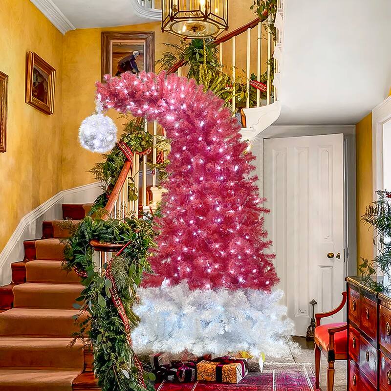 Bendable 6FT Santa Hat Style Christmas Tree with LED Lights and Metal Stand, Fake Xmas Tree for Holiday, Home, Party
