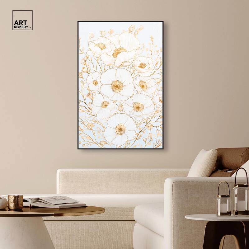 White and Gold Poppies II Canvas by Art Remedy