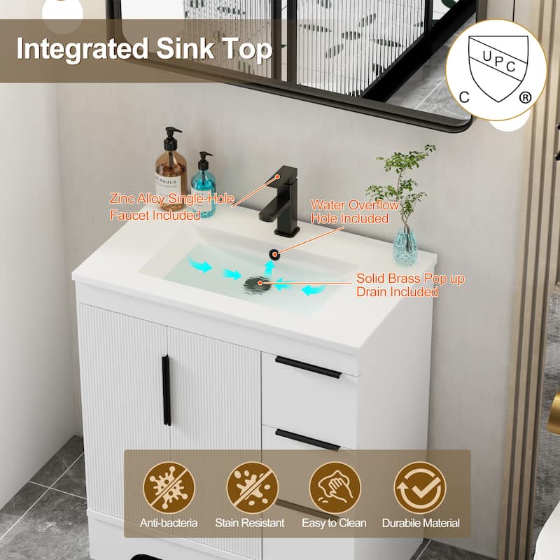 Vertical Stripes Bathroom Vanity Set with Sink Top & Faucet