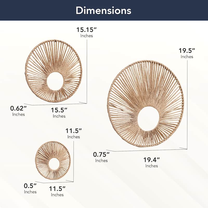 American Art Decor Woven Paper Rope Wall Decor, Set of 3 - Natural