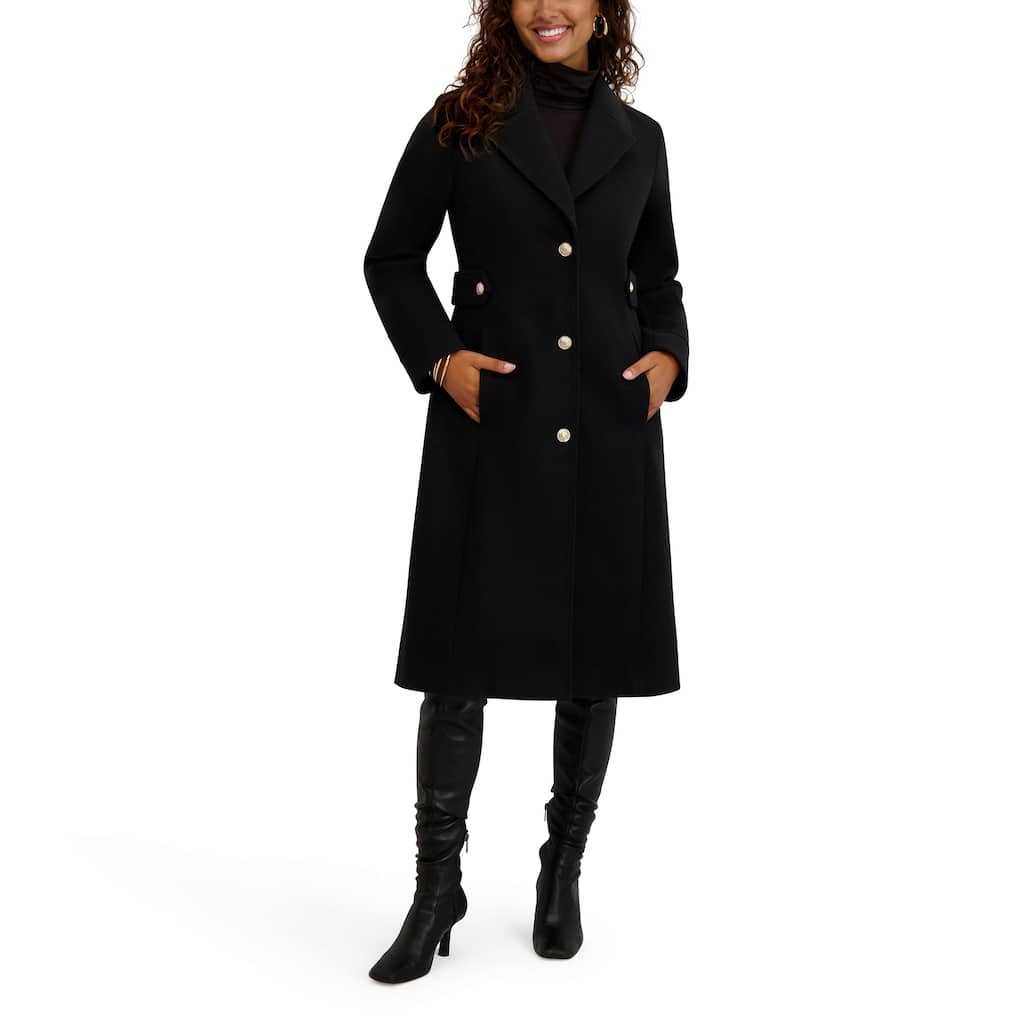 Kensie Boucle Notch Collar Long Coat