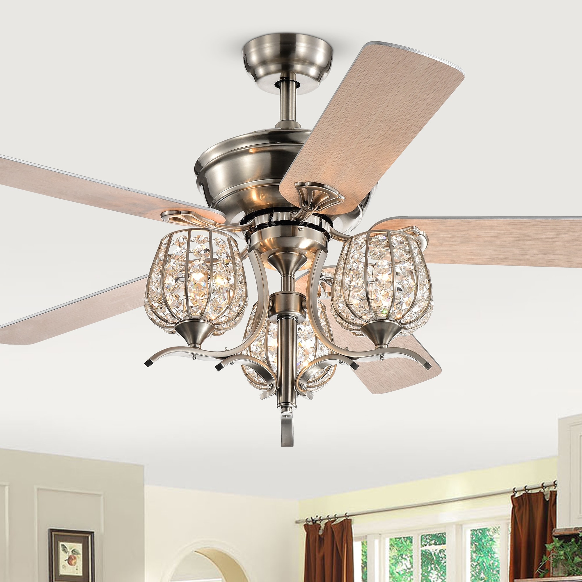 Warehouse of Tiffany Dietrich Satin Nickel 52-Inch 5-Blade Lighted Ceiling Fan - Satin Nickel