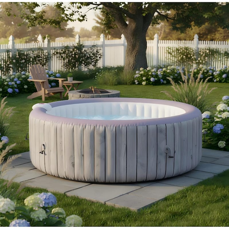 82''Inflatable Hot Tub w/Heating & Filters，Portable Hot Tub for Home Spa，6 Person Round Pool