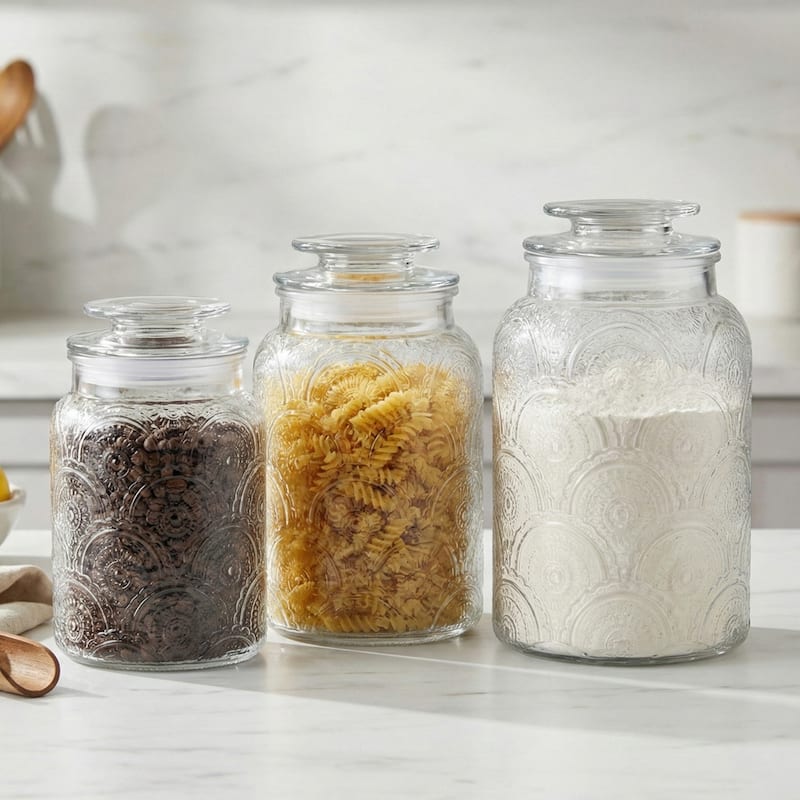 Glass Medallion Textured Canisters (Set of 3)
