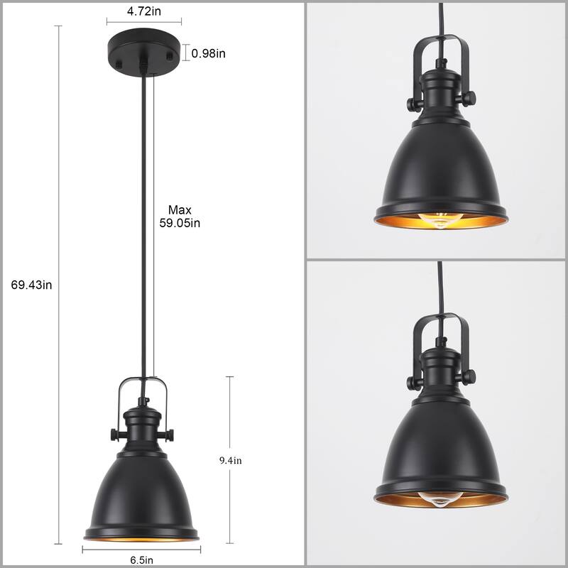 1-Light Industrial Pendant Light with Metal Shade for Bedroom Dining Room Kitchen