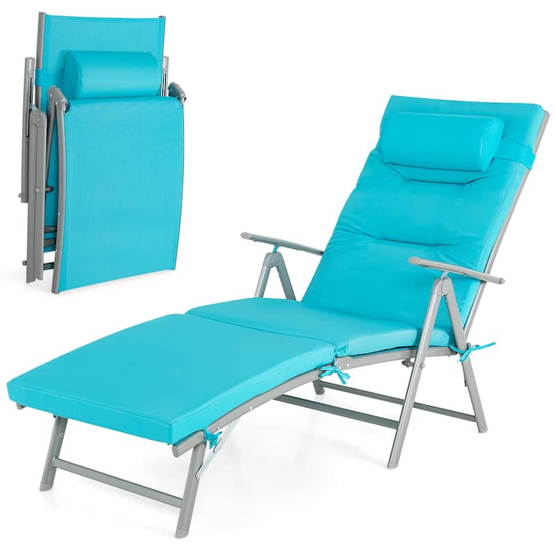 Gymax Folding Chaise Lounge Chair Recliner Cushion Pillow Adjustable - Green