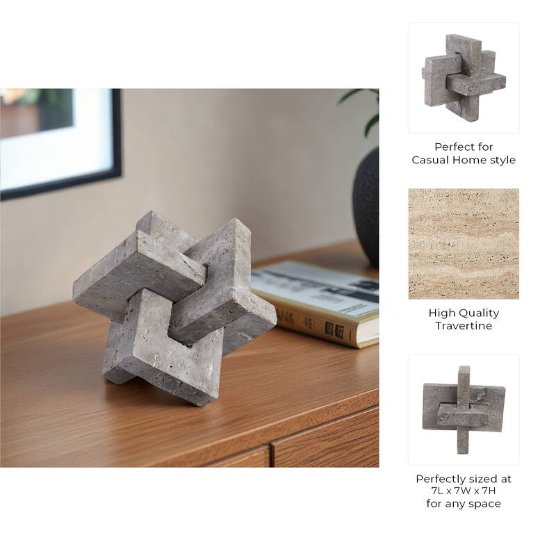 Stone Metal Decorative Object Interlocking Block Geometric Sculpture