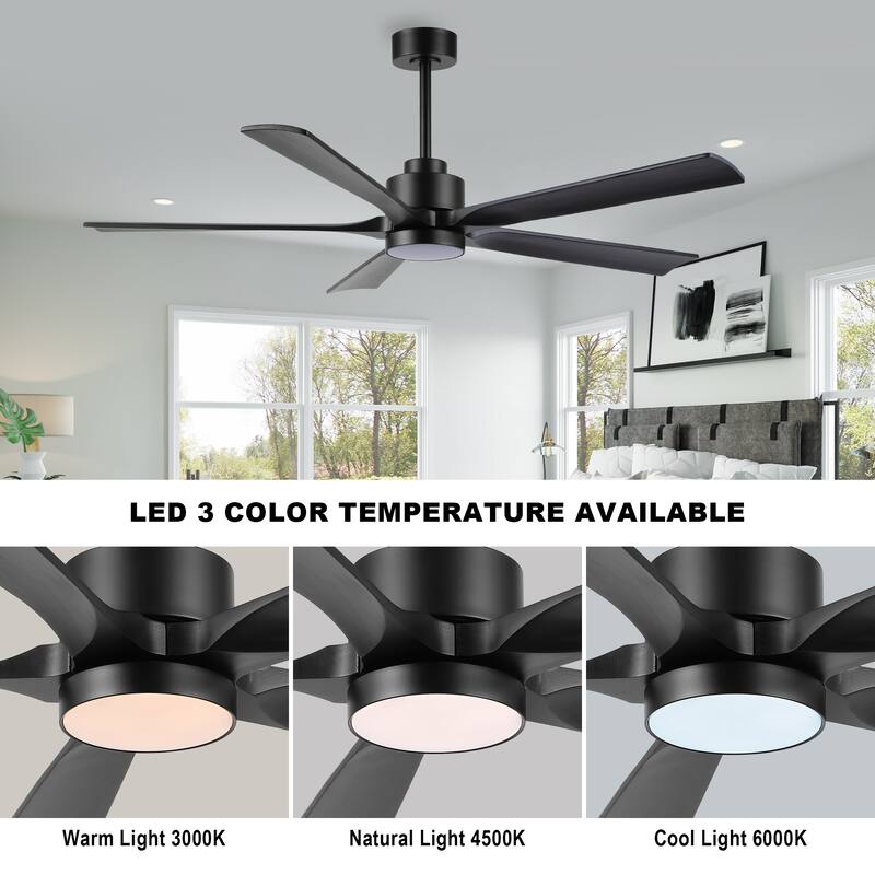WINGBO 52" and 60" Solid Wood DC Motor Integrated LED Ceiling Fan with Remote