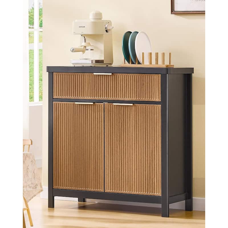 Sideboard Buffet Storage Cabinet,Buffet Table Storage Doors and Drawer - Black & Wood - 1 Drawer