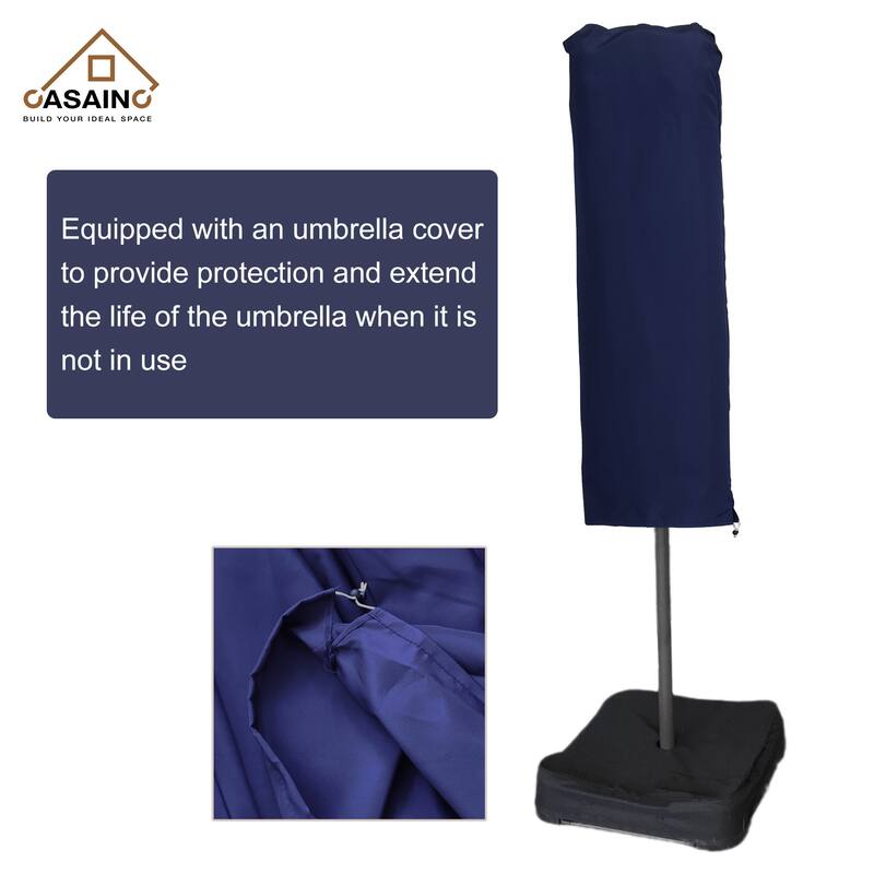 15-ft. Rectangular Crank Double-sided Outdoor Market Umbrella Solar LED Lighted Patio Umbrella with Base Included