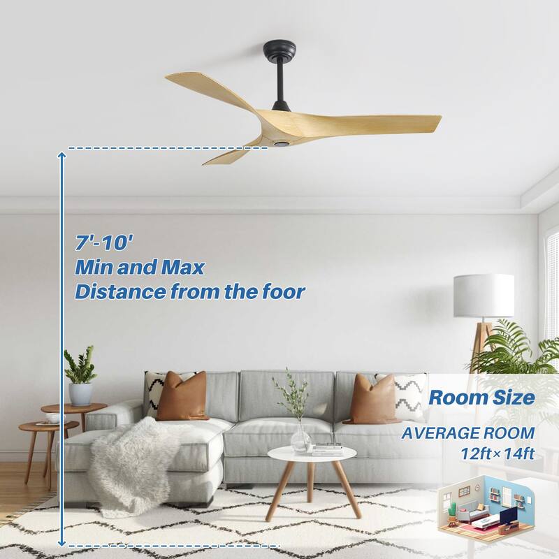 52Inch Ceiling Fan without Light, 6 Wind Speeds with Remote Control for Living Room and Patio