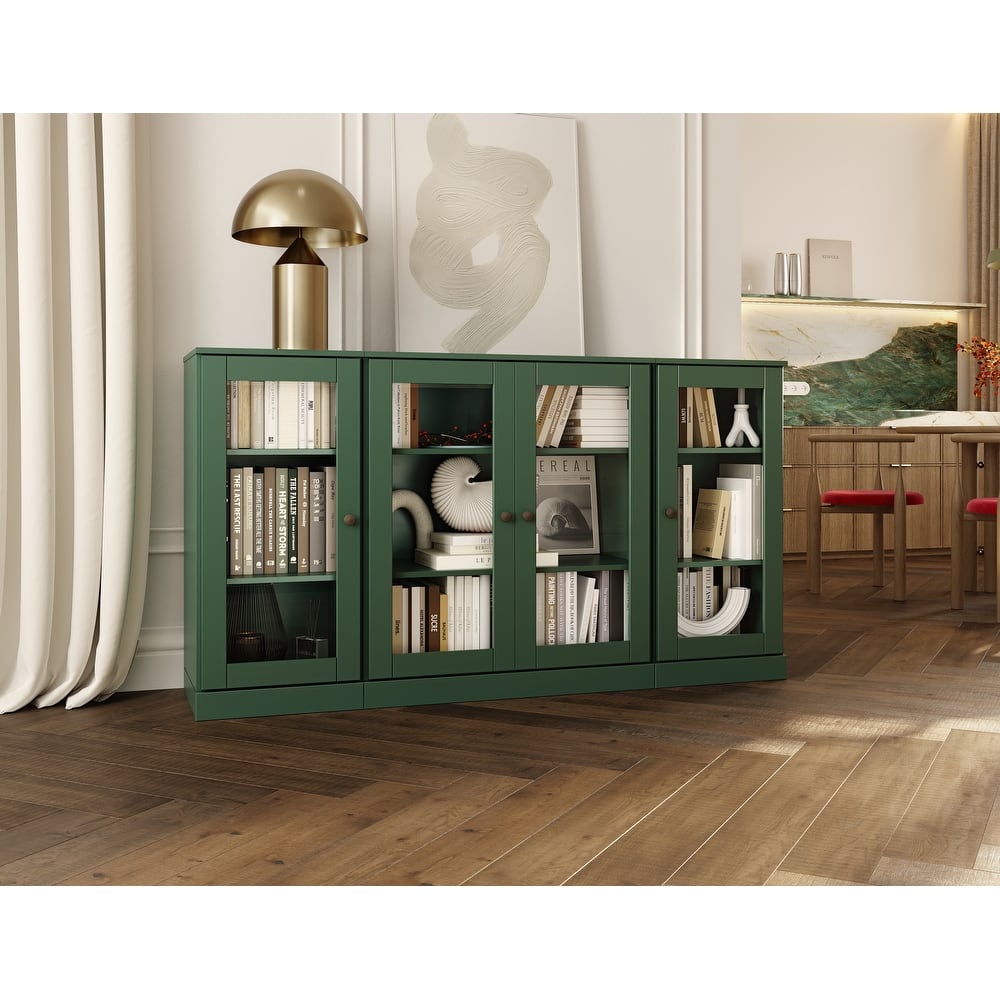 Palace Imports 100% Solid Wood 65" Sideboard with Clear Glass Doors and Adjustable Shelves